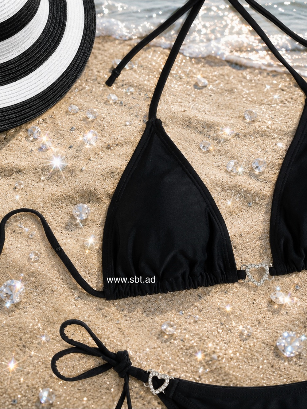 NEW Triangle Bikini Sparkling Bling Crystal Rhinestone Heart Swimsuit Beach Wear - Picture 11 of 13